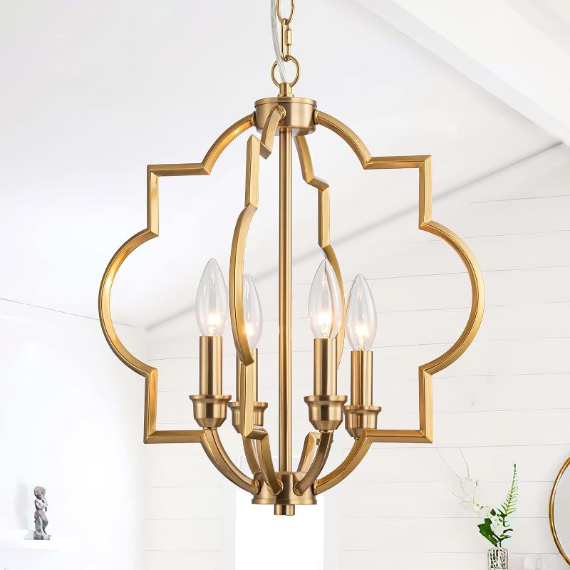 Photo 1 of ACANER Gold Farmhouse Chandelier Dining Room Light Fixtures Over Table, Brass Kitchen Island Pendant Light, 4 Light Rustic Orb Geometric Ceiling Hanging Lighting for Entryway Foyer Bar Restaurant