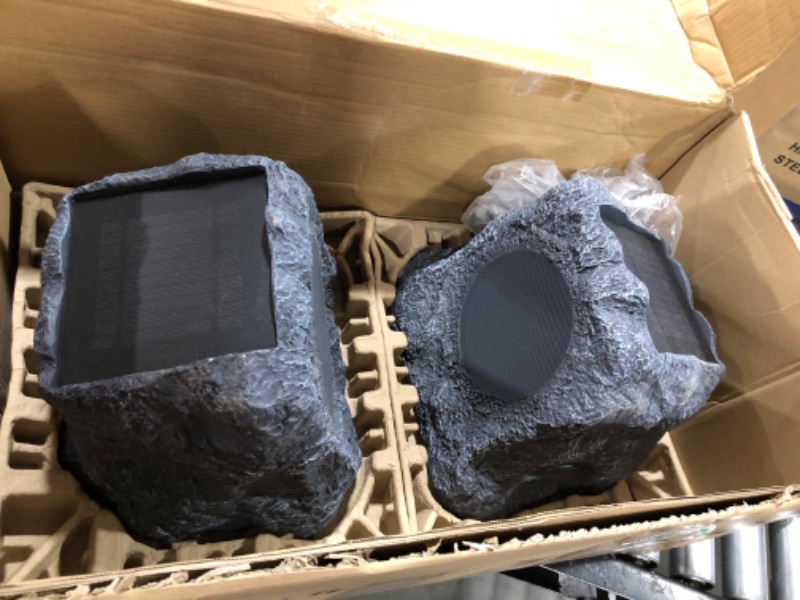 Photo 1 of Innovative Technology Outdoor Rock Speaker Pair - Wireless Bluetooth Speakers for Garden, Patio, Waterproof, Built for all Seasons & Solar Powered with Rechargeable Battery, Music Streaming - Charcoal