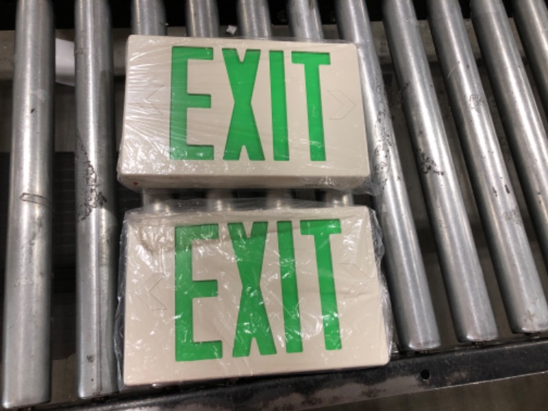 Photo 1 of LFI Lights | Thin Green Exit Sign | All LED | White Thermoplastic Housing | Hardwired with Battery Backup | Optional Double Face and Knock Out Arrows Included | UL Listed | (1 Pack) | LEDT-G