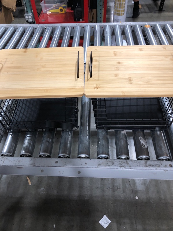 Photo 1 of 2 Set Kitchen Counter Basket with Bamboo Top - Pantry Cabinet Organization and Storage Wire Basket - Countertop Organizer for Produce, Fruit, Vegetable ( Onion, Potato ), Bread, K-Cup Coffee Pods