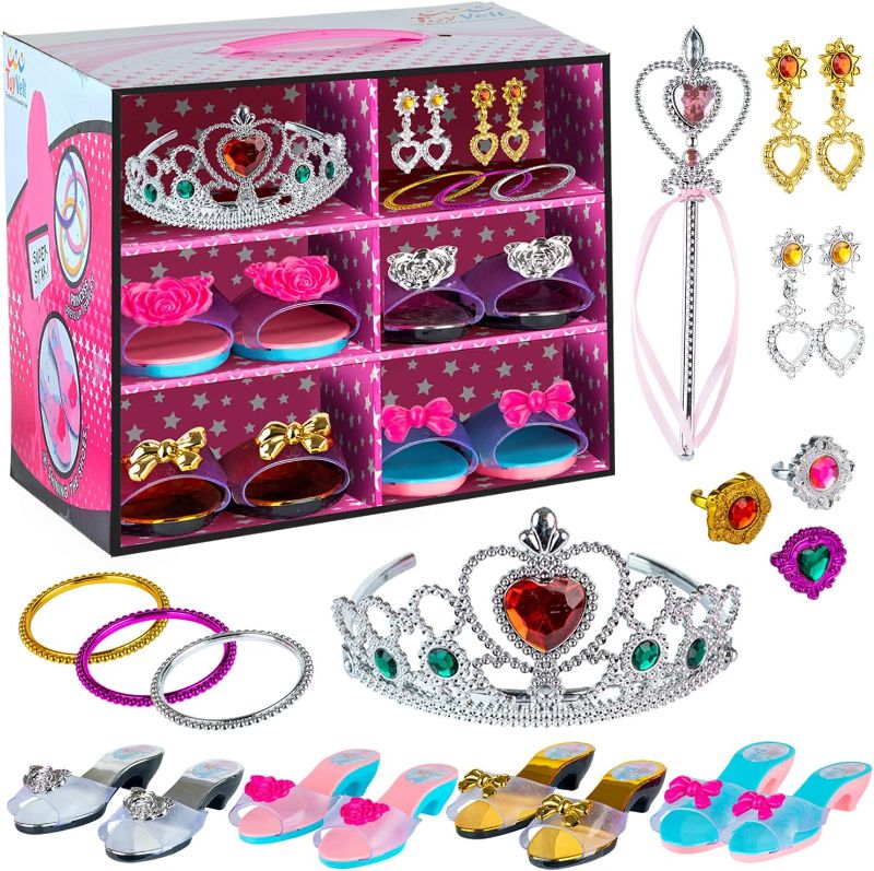 Photo 1 of ToyVelt Princess Dress Up Set For Little Girls - Includes 4 Pairs Princess Shoes, Bracelets, Rings, Earrings, Crown, And Wand 2PACK/2 BOXES

