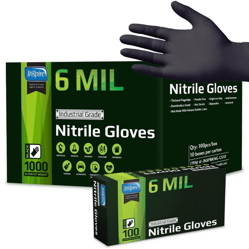 Photo 1 of Inspire Black Nitrile Gloves | HEAVY DUTY 6 Mil Nitrile THE ORIGINAL Nitrile Medical Food Cleaning Disposable Gloves Large 100