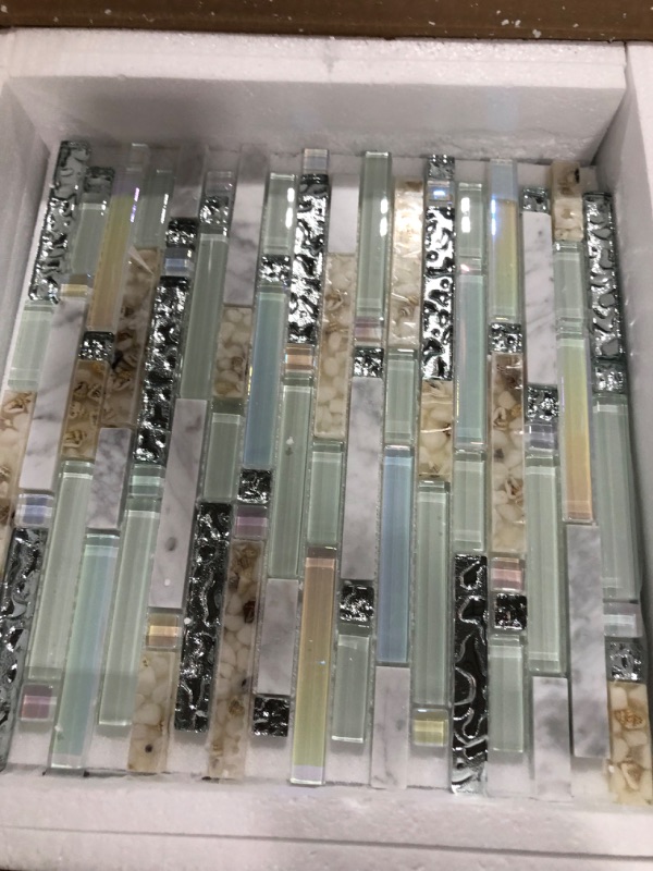 Photo 1 of Beach Style Wall Tile Mosaic Kitchen Backsplash Tiles Green Bathroom Silver Glass Conch Stone White Marble Iridescent Mosaic Art Deco Sheets [Pack of 11PCS(12.4x11.8x0.31 Inches/Each)] C.AEENCC0002-11PCS(12.4x11.8x0.31 Inches/PCS)