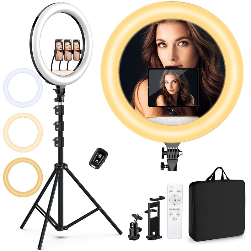 Photo 1 of 22" Ring Light Selfie Ring Light Kit with 75" Tripod, 6500K Dimmable LED Ring Light, Carrying Bag for Phone, Camera, ipad, YouTube, Facebook, TikTok, Video Recording