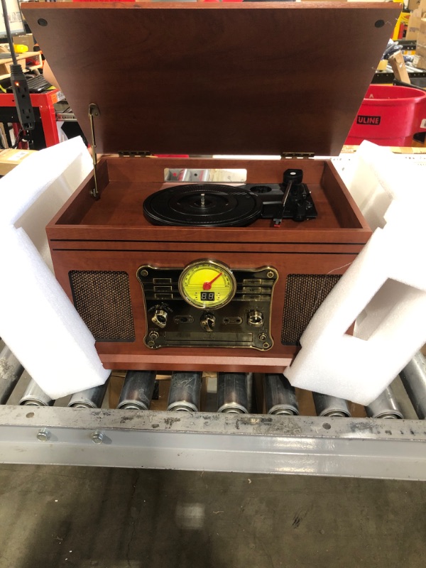 Photo 1 of 10-in-1 Bluetooth Record Player Multifunctional 3-Speed Turntable for Vinyl Record with Stereo Speaker,LP Vinyl to MP3 Converter with CD, Cassette Player,FM Radio,Wireless Music Streaming | Mahogany Coffee