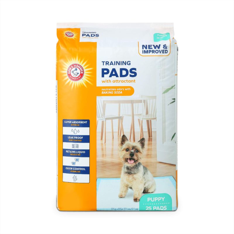 Photo 1 of Arm & Hammer for Dogs Puppy Training Pads with Attractant | New & Improved Super Absorbent, Leak-Proof, Odor Control Quilted Puppy Pads with Baking Soda | 25 Count Bulk Wee Wee Pads,White Pads With Attractant - 22.5" x 22.5" 25 Count