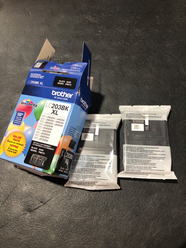 Photo 2 of Brother Genuine High Yield Black Ink Cartridges, LC2032PKS, Replacement Black Ink Two Pack, Includes 2 Cartridges of Black Ink, Page Yield Up To 550 Pages/Cartridge, LC203