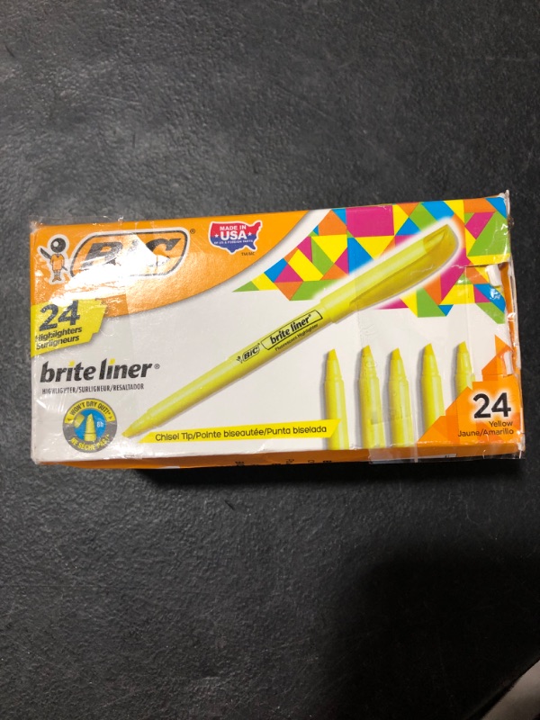 Photo 2 of BIC Brite Liner Highlighters, Chisel Tip, 24-Count Pack of Yellow Highlighters, Ideal Highlighter Set for Organizing and Coloring Yellow 1 Count (Pack of 24)