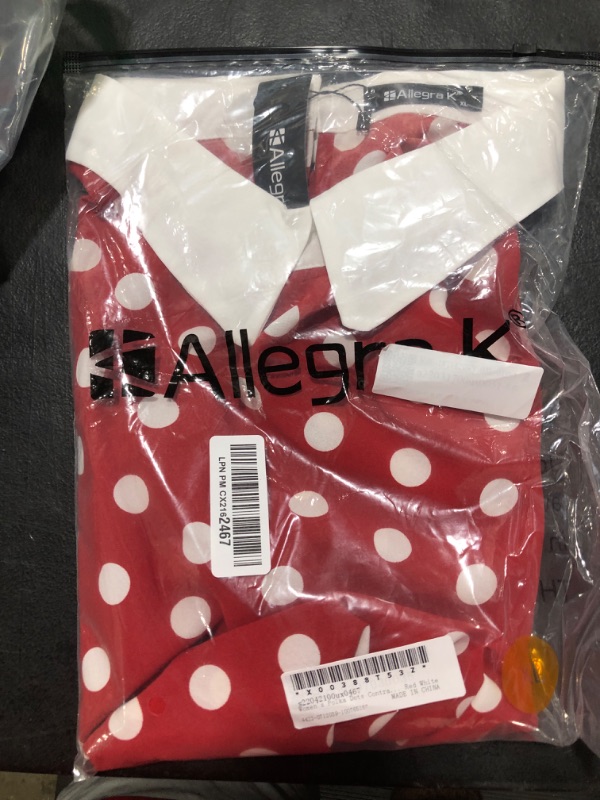 Photo 2 of Allegra K Women's Polka Dots Contrast Peter Pan Collar Top 3/4 Sleeves Blouse Shirt xl Red White