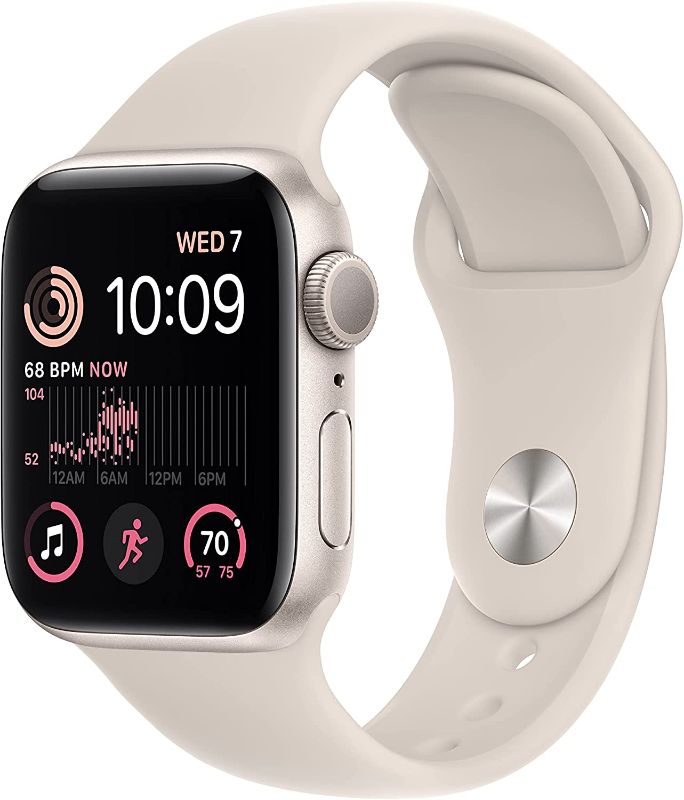 Photo 1 of Apple Watch SE (2nd Gen) [GPS 40mm] Smart Watch w/Starlight Aluminum Case & Starlight Sport Band - M/L. Fitness & Sleep Tracker, Crash Detection, Heart Rate Monitor, Retina Display, Water Resistant - FACTORY SEALED, OPENED FOR PICTURES 
