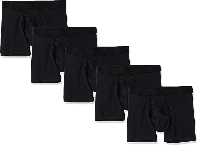 Photo 1 of Amazon Essentials Men's Cotton Jersey Boxer Brief (Available in Big & Tall), Pack of 5 - LARGE 
