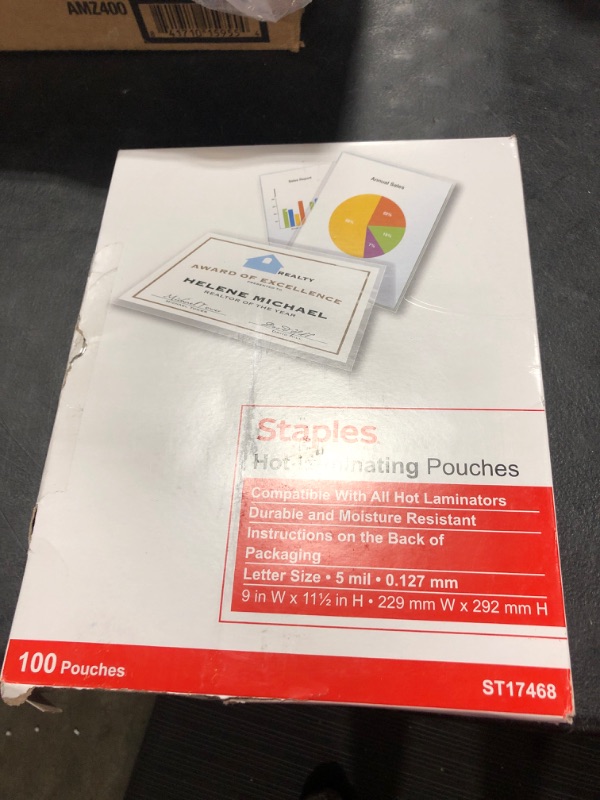 Photo 1 of Staples 489526 5 Mil Thermal Laminating Pouches Letter Size 100 Pack