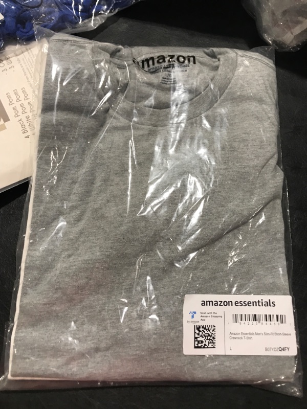 Photo 2 of Amazon Essentials Men's Slim-Fit Short-Sleeve Crewneck T-Shirt, Pack of 2 Large Grey Heather/White No Pocket