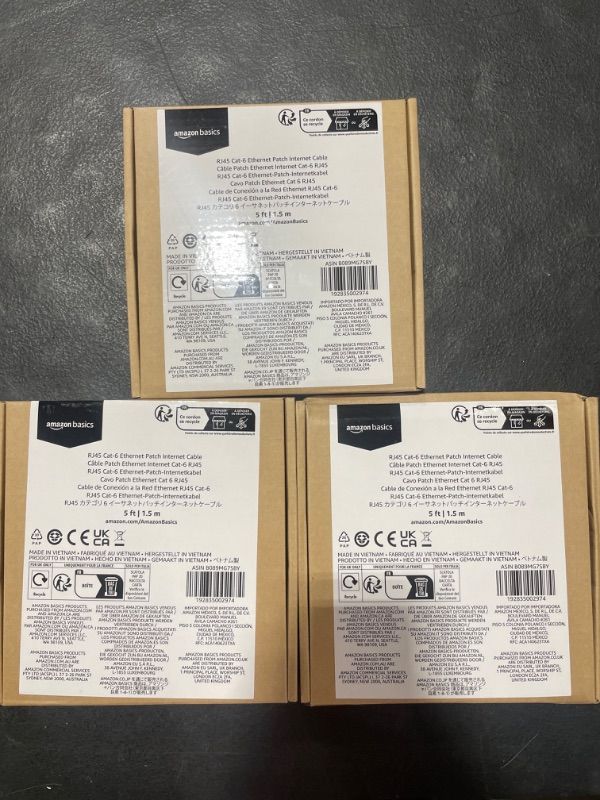 Photo 1 of Amazon Basics RJ45 Cat-6 Gigabit Ethernet Patch Internet Cable - 5 Foot 5 Feet 1-Pack Cable - 3 PACK 