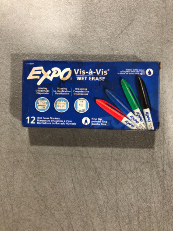 Photo 2 of EXPO Vis-a-Vis Wet Erase Markers, Fine Point, Assorted Colors, 12 Count
