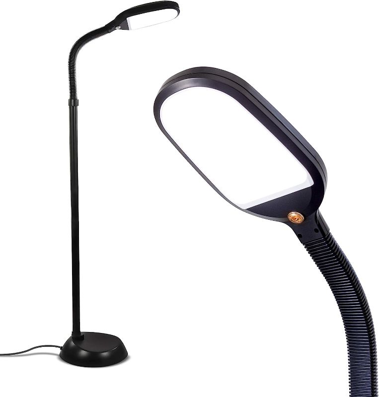 Photo 1 of  Bright LED 2 in 1 Floor Lamp/desk lamp  for Crafts and Reading, Estheticians' Light for Lash Extensions, Adjustable Gooseneck Standing Lamp for Living Room, Bedroom and Office - Jet Black