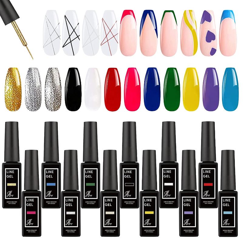 Photo 1 of 12 Colors Classic Neon Painting Gel Nail Polish Set,Drawing Gel Nail Liner Polish Nail Wire Pulling Gel Kit DIY Line Art Gel for Nail Art Salon