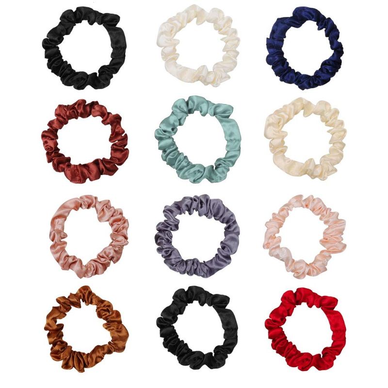 Photo 1 of 12Pcs Satin Elastic Hair Bands, Comfortable Silk Hair Scrunchies Skinny Hair Ties Ropes Elastics Ponytail Holders for Women Girls Hair Accessories Gift
