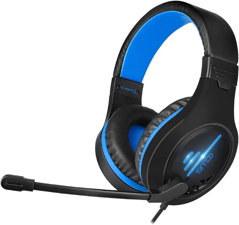 Photo 1 of COLUSI C600 Stereo Gaming Headphones with Noise Canceling Mic,Self-Adjustable Over Ear Earmuffs in- Line Audio Control RGB Light Game Headset for PS5,PS4,PC,Laptop,Mac (Blue-Black)
