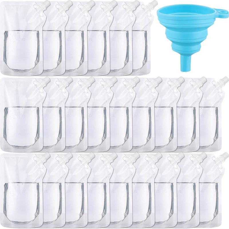 Photo 1 of 16 Oz Reusable Plastic Flask Drink Pouches Juice Pouches for Adults Alcohol Pouches for Liquor Clear Liquor Pouches Alcohol Bag Drinking Flasks with Collapsible Funnel for Travel Party