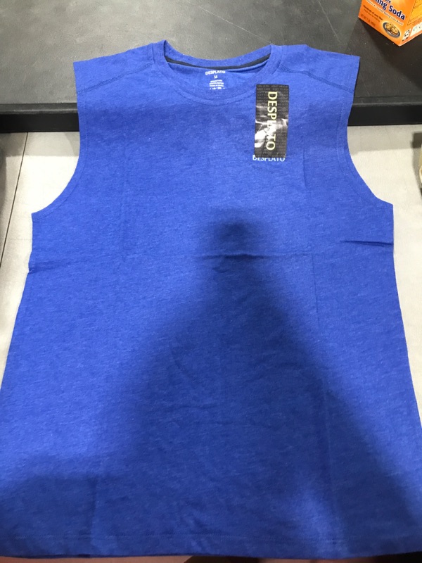 Photo 2 of DESPLATO Men's Tagless Workout Gym Muscle Athletic Running Hiking Active Tank Top Sleeveless T Shirts Medium Heather Blue/Navy