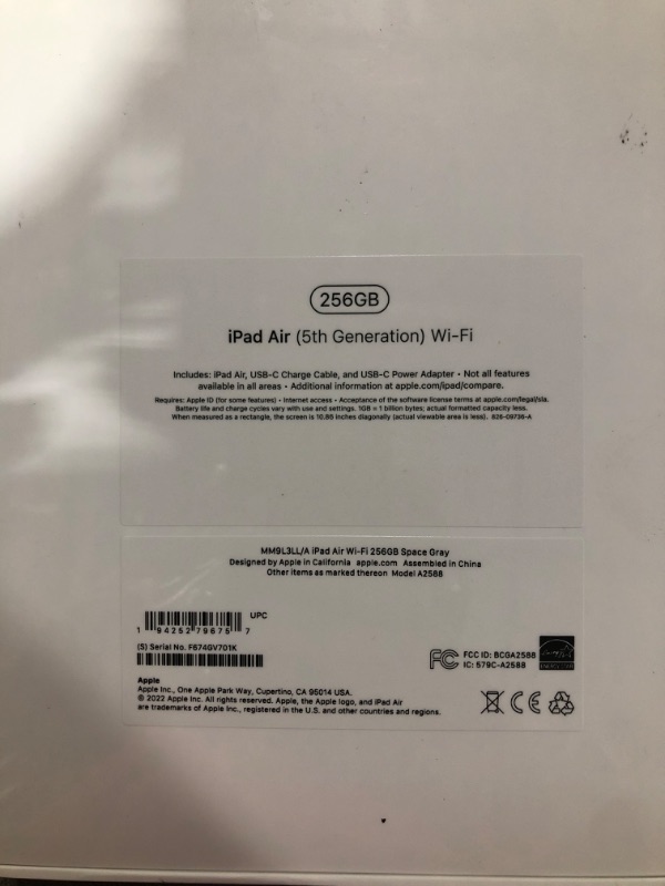 Photo 4 of Factory Sealed Apple iPad Air (5th Generation): with M1 chip, 10.9-inch Liquid Retina Display, 256GB, Wi-Fi 6, 12MP front/12MP Back Camera, Touch ID, All-Day Battery Life – Space Gray