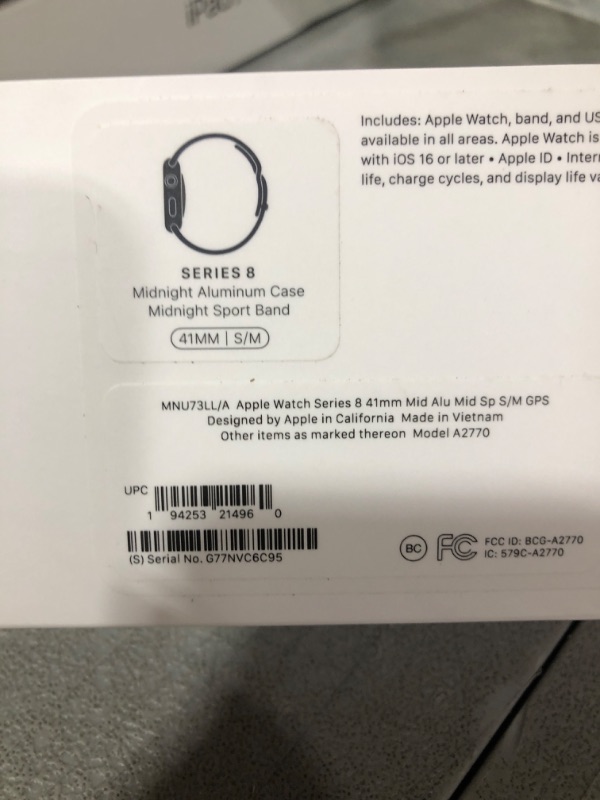 Photo 4 of Apple Watch Series 8 [GPS 41mm] Smart Watch w/Midnight Aluminum Case with Midnight Sport Band. Fitness Tracker, Blood Oxygen & ECG Apps, Always-On Retina Display, Water Resistant 41mm S/M - fits 130–180mm