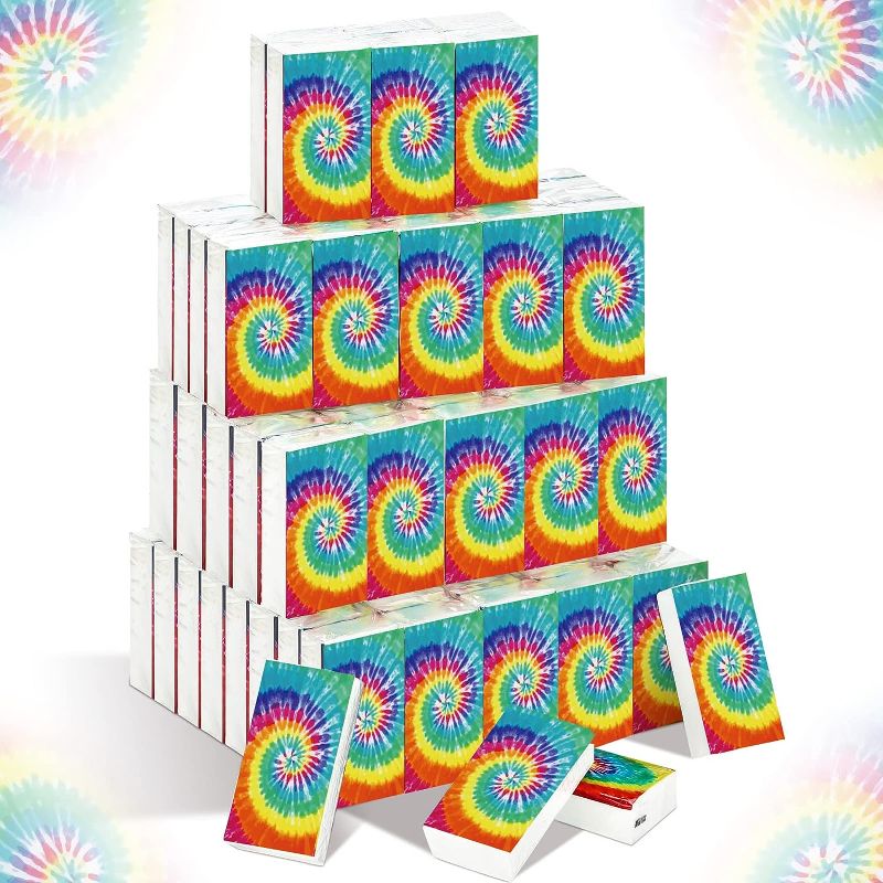 Photo 1 of 100 Pack Tie Dye Facial Tissue Paper Pocket Tissue Bulk Travel Tissue 3 Ply Facial Tissues Individual Tissue Packs Tissues for Birthday Baby Shower,10 Sheets Each Pack 