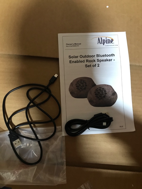 Photo 3 of Alpine Corporation Weather-Resistant Bluetooth Solar-Powered Outdoor Wireless Rock Speaker – Set of 2