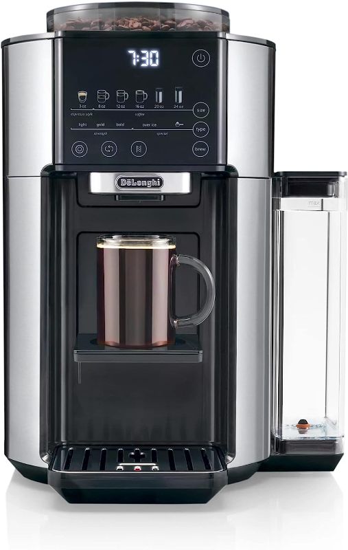 Photo 1 of De'Longhi TrueBrew Drip Coffee Maker, Built in Grinder, Single Serve, 8 oz to 24 oz, Hot or Iced Coffee, Stainless, CAM51025MB
