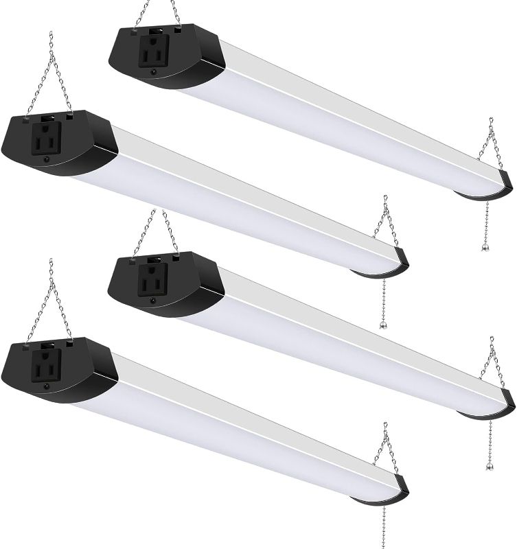 Photo 1 of 4FT 120W LED Shop Light Linkable, 13000lm(400w Equivalent), 5000K Utility Shop Lights for Garages, Workshops, Basements, Hanging or FlushMount, with Power Cord and Pull Chain, ETL, Black, 4 Pack