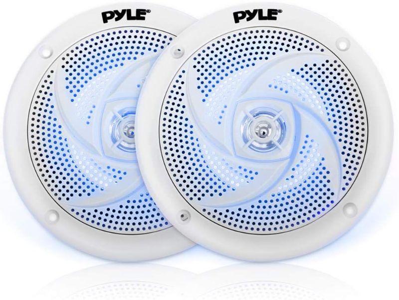 Photo 1 of Low-Profile Waterproof Marine Speakers - 240W 6.5 Inch 2 Way(White) & Marine Speakers 4 Inch 2 Way Waterproof and Weather Resistant Outdoor Audio Stereo Sound System with LED Lights, PLMRS43WL (White) Marine Speakers + Marine Speakers (White)