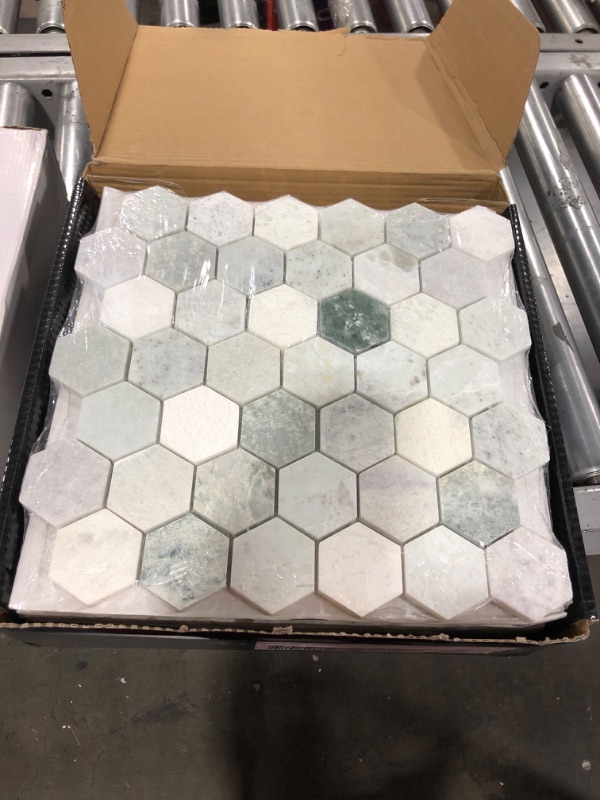 Photo 2 of Ming Green 2 Inch Hexagon Polished Marble Mosaic Tile for Floor and Wall Tile, Shower Surrounds, Accent Walls, Kitchen Backsplashes, and Residential Uses (Box of 5 Sheets)
