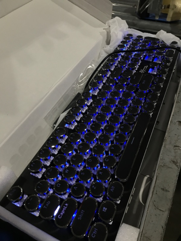 Photo 2 of RK ROYAL KLUDGE Typewriter Style Mechanical Gaming Keyboard with True RGB Backlit Collapsible Wrist Rest 108-Key Blue Switch Retro Round Keycap - Black Blue switch Black