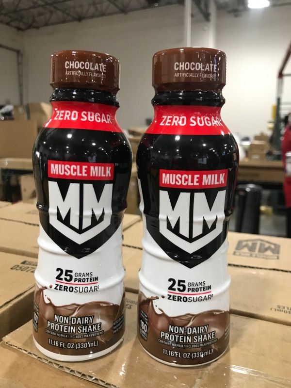 Photo 3 of EXP MAY 28 2023Muscle Milk Genuine Protein Shake, Chocolate, 14 Fl Oz Bottle, 12 Pack, 25g Protein, Zero Sugar, Calcium, Vitamins A, C & D, 6g Fiber, Energizing Snack, Workout Recovery, Packaging May Vary Chocolate 14 Fl Oz (Pack of 12)