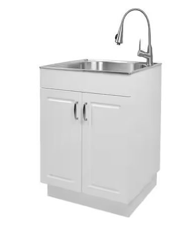 Photo 1 of Glacier Bay All-in-One 24.2 in. x 21.3 in. x 33.8 in. Stainless Steel Laundry/ Utility Sink and Cabinet