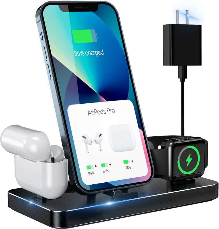 Photo 1 of 20W Charging Station for Multiple Devices Apple, 3 in 1 Charging Station for Apple iPhone iWatch AirPods, Foldable Travel iPhone Charging Station, Metal Apple Watch Charger Stand with Adapter
