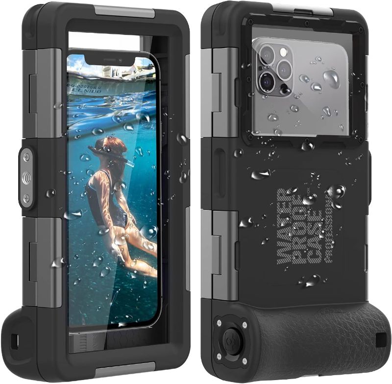 Photo 1 of (2nd Gen) Universal Phone Waterproof Case for Most of Samsung Galaxy and iPhone Series, 50ft Underwater Photography Waterproof Housing, Diving Case for Swimming Snorkeling Photo Video (All Black)
