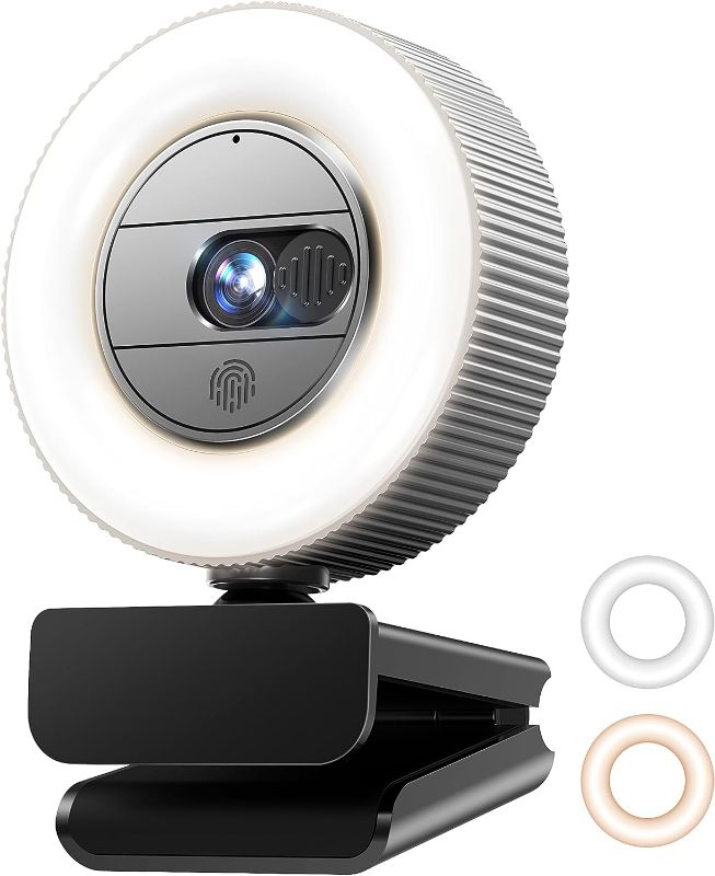 Photo 1 of GUSGU 2K QHD Webcam with Sony Sensor and Built-in Ring Light, G910 Web Camera with Microphone and Privacy Cover, USB Plug&Play Computer Camera for PC/Laptop/Mac, Streaming Camera for Video Calling