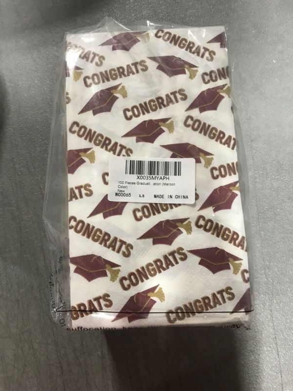 Photo 2 of 100 Pieces Graduation Napkins 2023 Disposable Congrats Grad Cap Class of 2023 Graduation Paper Napkins Graduation Party Decoration Supplies for High School College(Maroon Color, Congrats)
