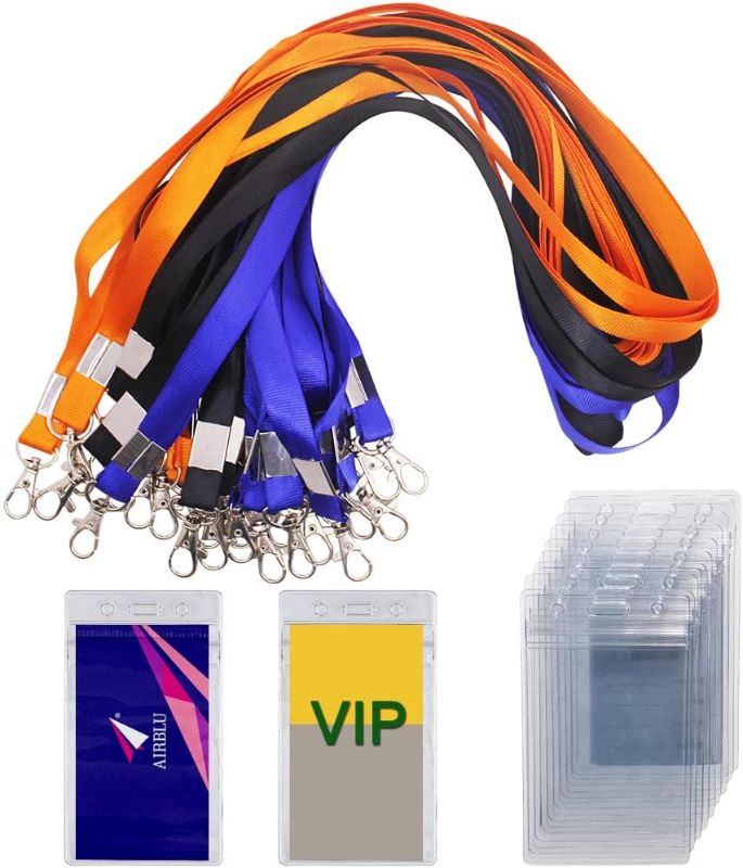 Photo 1 of 30 Pices Clear Card Holders with Lanyards, Sonku Waterproof Zip Type Name Tag Badge ID Holder, Vertical Durable PVC Card,for Name Card Holder Keychains
