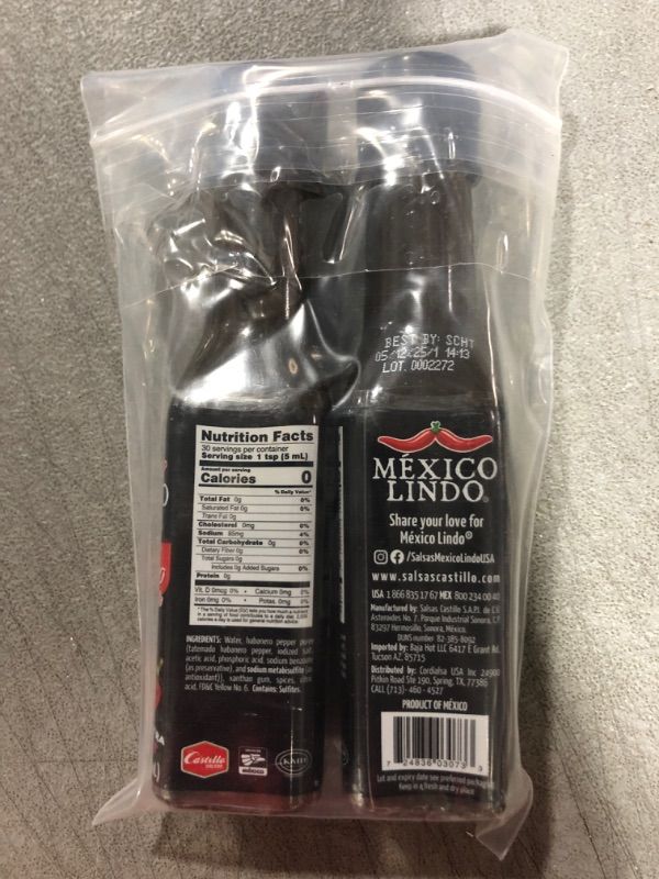 Photo 2 of Mexico Lindo Habanero Hot Sauce Xxxtra Hot | 83,200 Scoville Level | Mix of Habanero, Tatemados & Spices | Perfect for Quesadillas, Soups & Nachos | 5 Fl Oz Bottle (Pack of 1) Xxxtra Hot 5 Fl Oz (Pack of 2)- BEST BY  05/12/25