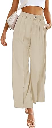 Photo 1 of Acelitt Wide Leg Pants for Women Work Business Casual High Waisted Flowy Trousers with Pockets- Large 