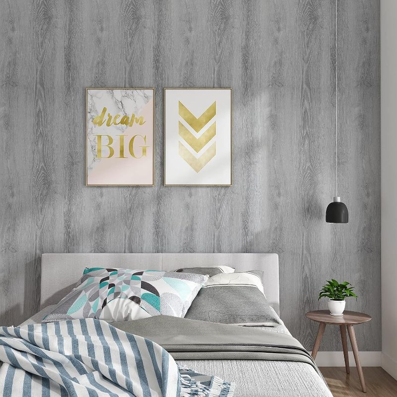 Photo 1 of 17.7"x236" Grey Wood Grain Textured Wallpaper Removable Wood Peel and Stick Wallpaper Self Adhesive Grey Wood Grain Vinyl Wrap Waterproof Contact Paper Wood for Kitchen Cabinets Shelf Drawer Walls
