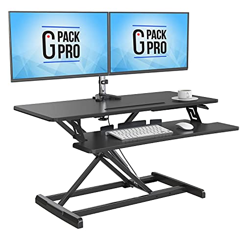 Photo 1 of G-PACK PRO Standing Desk Converter - Height Adjustable Sit Stand Desk Riser up to 20.5 - Super Wide 37 Table Fits Dual Monitors - 22 Ergonomic Adjusta
