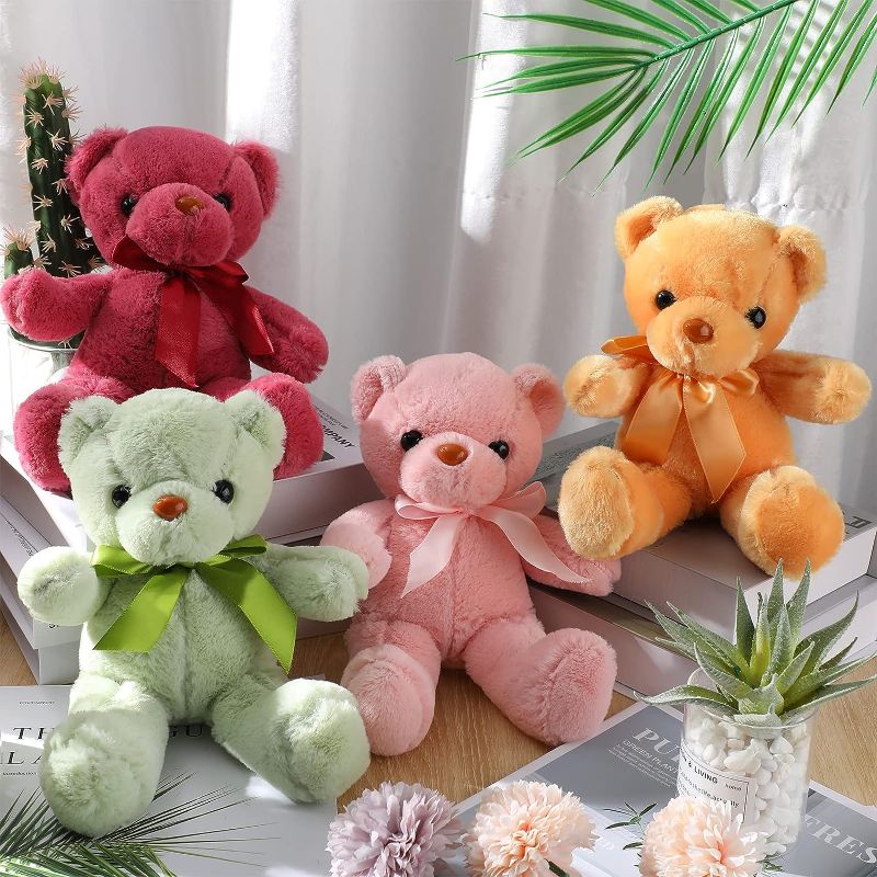 Photo 1 of 16 Pieces Bears Stuffed Animals Plush Toys 12 Inch Plush Cute Soft Bears with Ribbon Bow in 10 Colors for Kids Boys Girls Christmas Wedding School Baby Shower Valentine Gift
