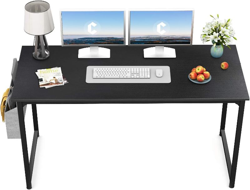 Photo 1 of CubiCubi Computer Desk 63" Study Writing Table for Home Office, Modern Simple Style PC Desk, Black Metal Frame, Black
