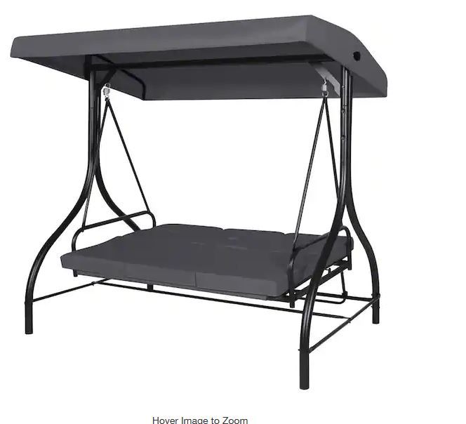 Photo 1 of 3-Seat Converting Canopy Patio Swing Steel Lounge Chair Dark Grey
