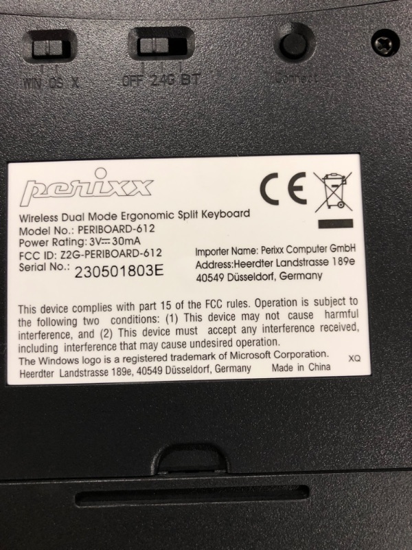 Photo 3 of Perixx Periboard-612 Wireless Ergonomic Split Keyboard with Dual Mode 2.4G and Bluetooth Feature, Compatible with Windows 10 and Mac OS X System, Black, US English Layout, (11354) Wireless Black Keyboard