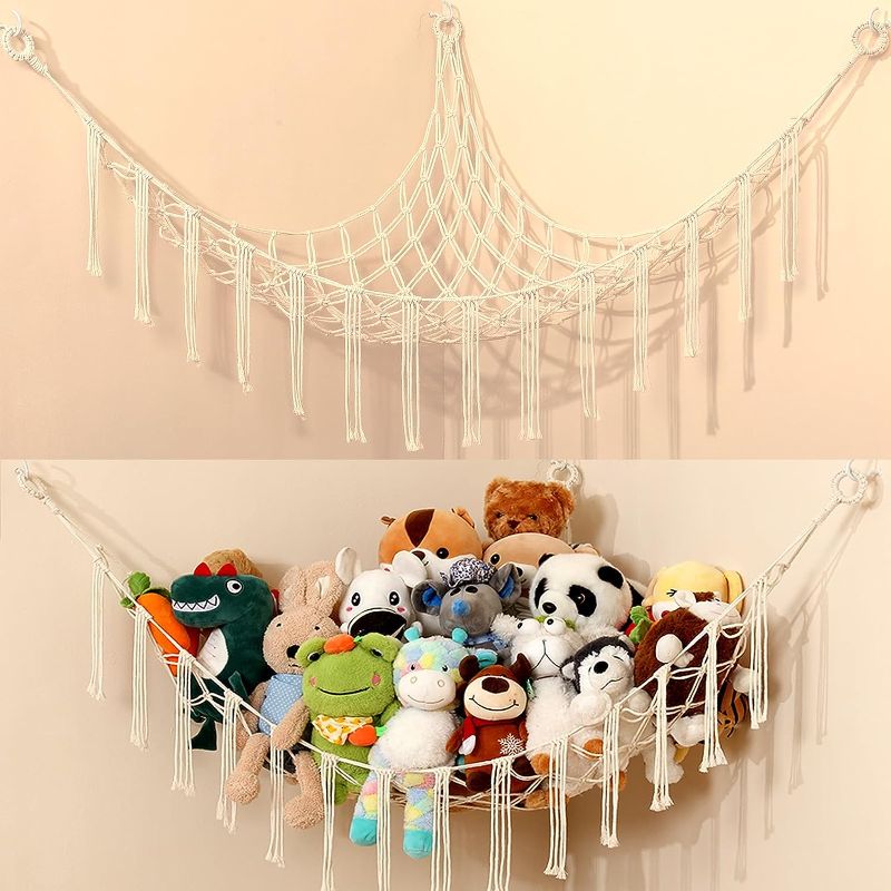 Photo 1 of  Stuffed Animal Storage Hammock Nursery Hanging Organizer for Teddy Bears and Plush Toys, 55x40x40in Large Corner Stuffy Holder for Kids Bedroom and Playroom